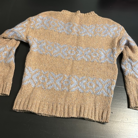 Anthropologie Elsamanda Tan and Light Blue Patterned Women's wool blend Sweater - Picture 6 of 6